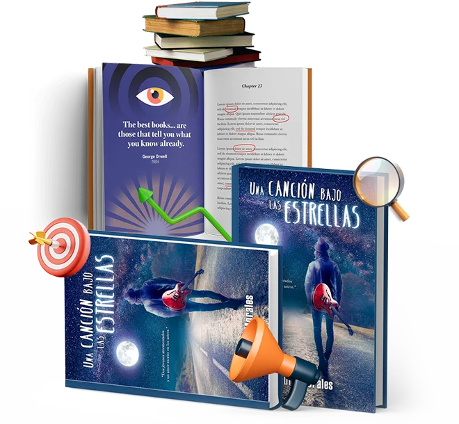 Book marketing collage with social platforms